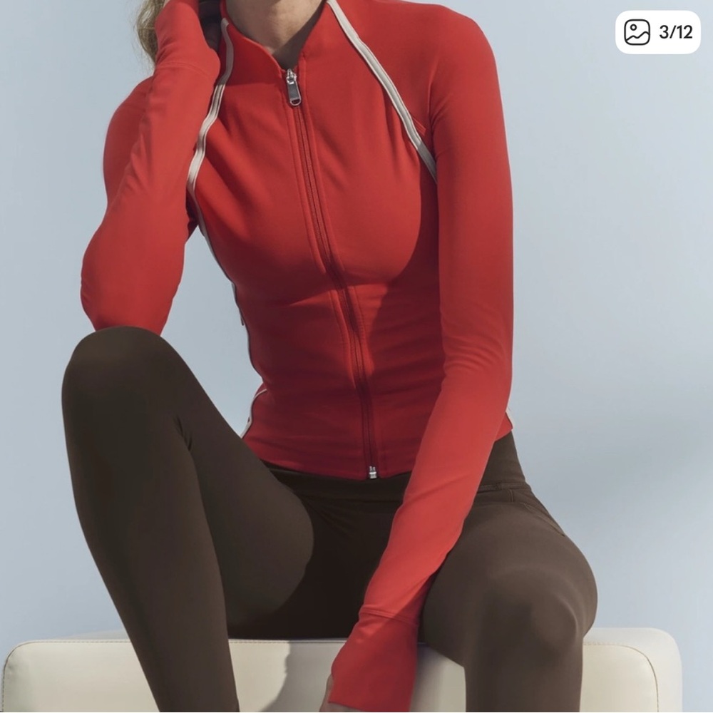 Athleta Vibrant Red Jacket with Gray Accents